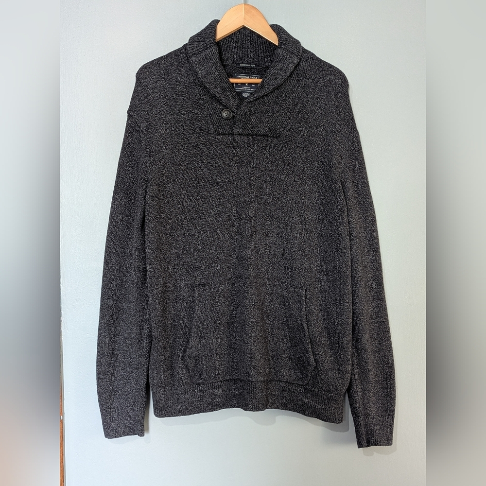 American Eagle Mens‎ XL Seriously Soft Gray Collared Button Pullover Sweater